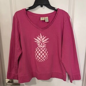 Caribbean Joe Hot Pink V-Neck Pineapple Pullover